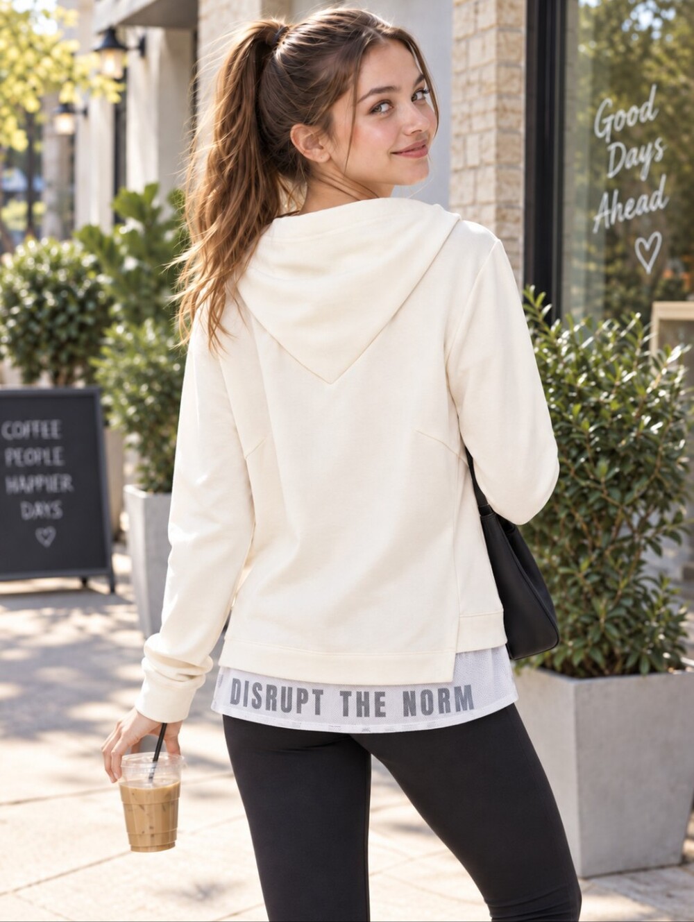 Lime & Vine White Hoodie Pullover Medium Slim Fit Women's Sweater